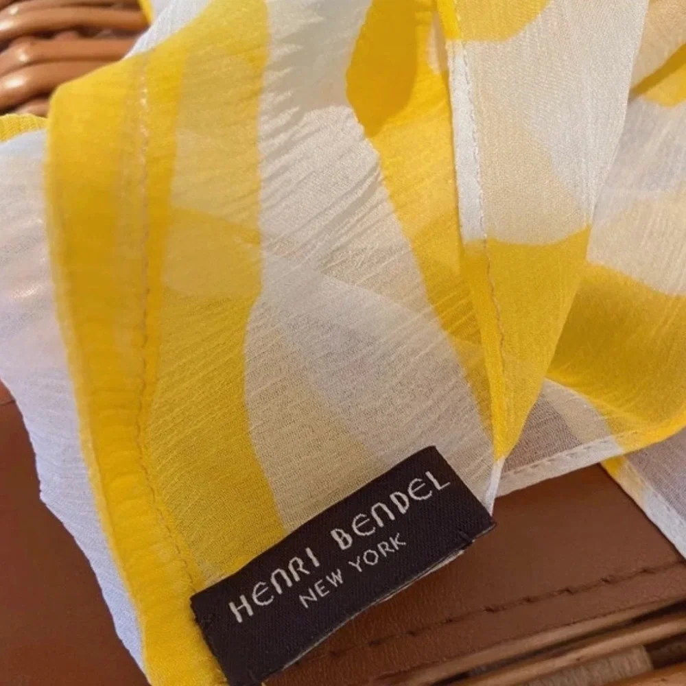 Henri Bendel Yellow White Striped Infinity Scarf Sheer‎ Lightweight Designer